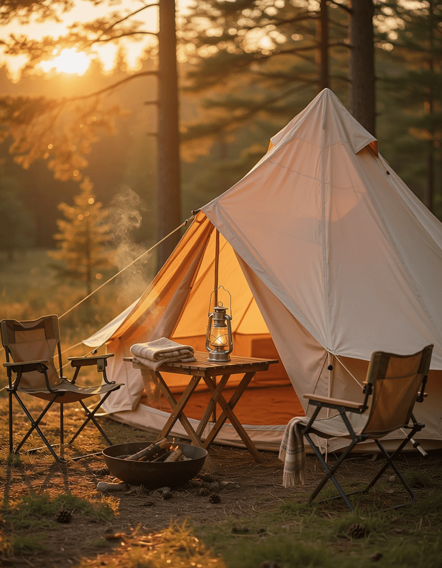 Campement au coucher de soleil